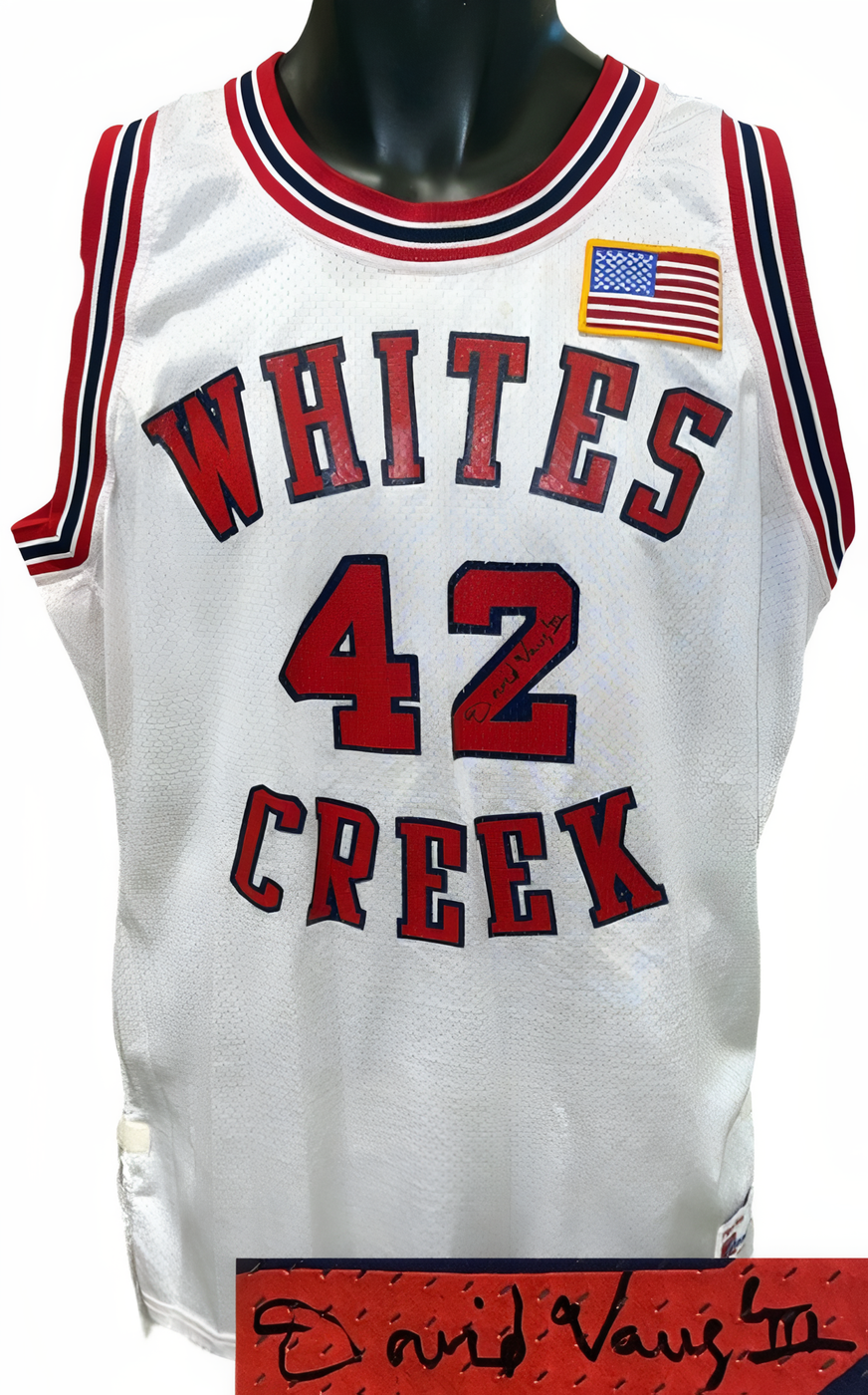 David Vaughn Iii Signed 1991 Whites Creek High School White Pro Pak Speedline Game Used Jersey Size 46  Beckett Review