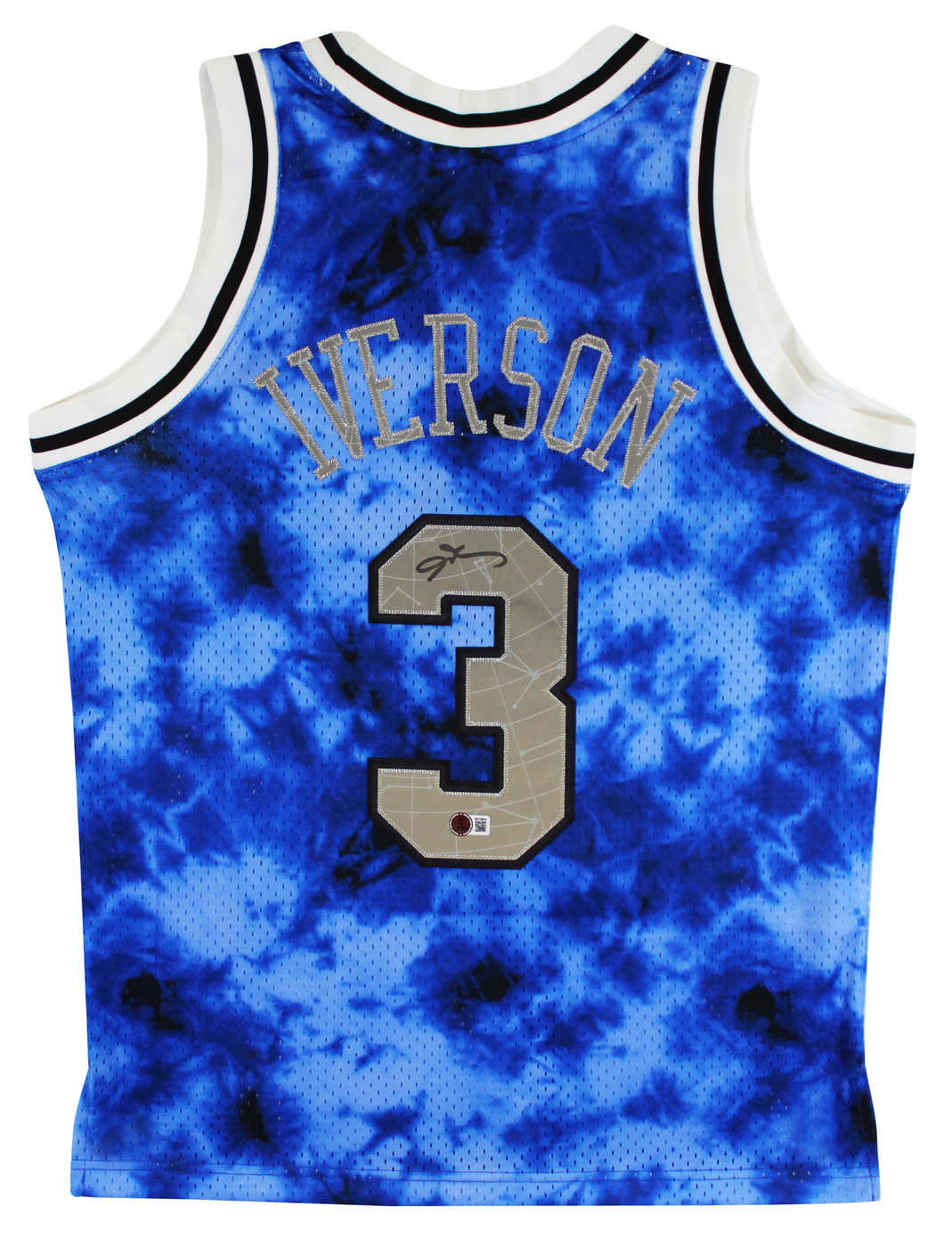76ers Allen Iverson Signed Blue Galaxy M&N 1996-97 HWC Swingman