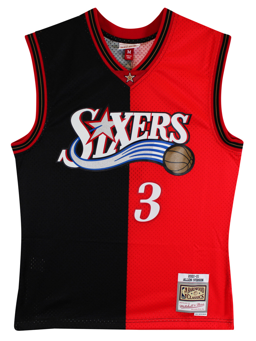 76ers Allen Iverson Signed Red & Black M&N 2000-01 HWC Swingman