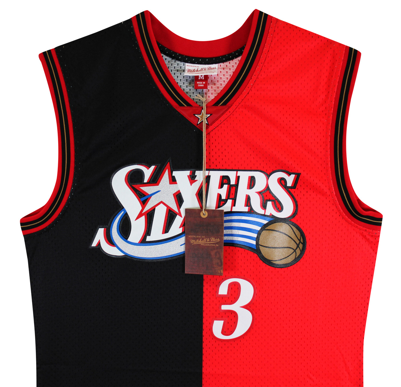 76ers Allen Iverson Signed Red & Black M&N 2000-01 HWC Swingman