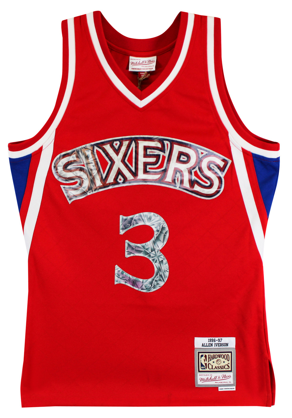76ers Allen Iverson Signed Red 75th Ann. M&N 1996-97 HWC Swingman