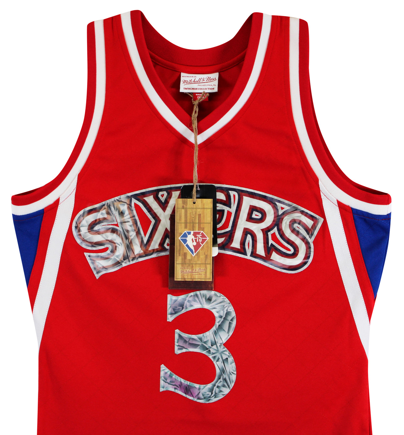 76ers Allen Iverson Signed Red 75th Ann. M&N 1996-97 HWC Swingman