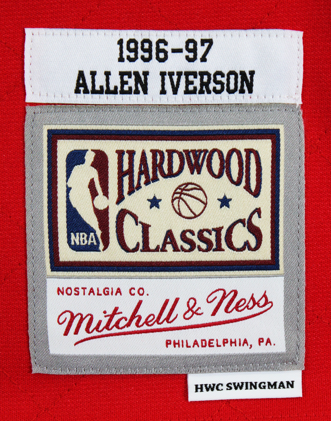 76ers Allen Iverson Signed Red 75th Ann. M&N 1996-97 HWC Swingman