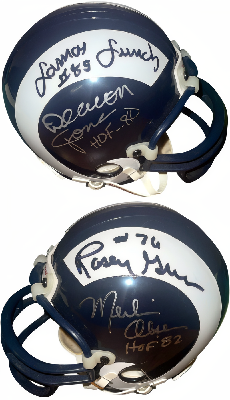 Fearsome Foursome Los Angeles Rams Signed Mini Helmet  4 Sigs  Deacon Jones/Merlin Olsen/Rosey Grier/Lamar Lundy  Beckett Review