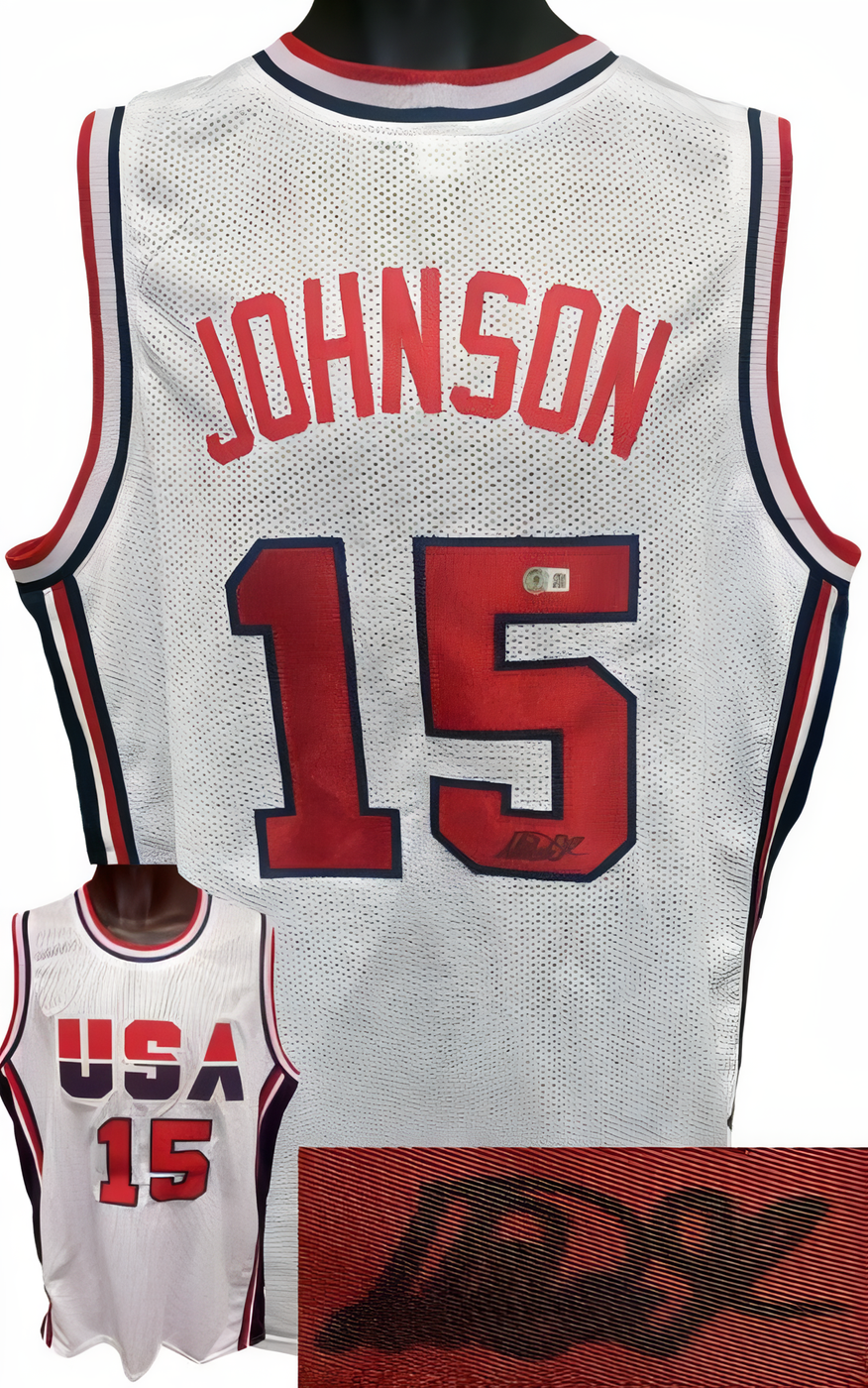 Magic Johnson Signed Team Usa Olympic Dream Team White Tb Custom Stitched Basketball Jersey Xl  Beckett Witnessed