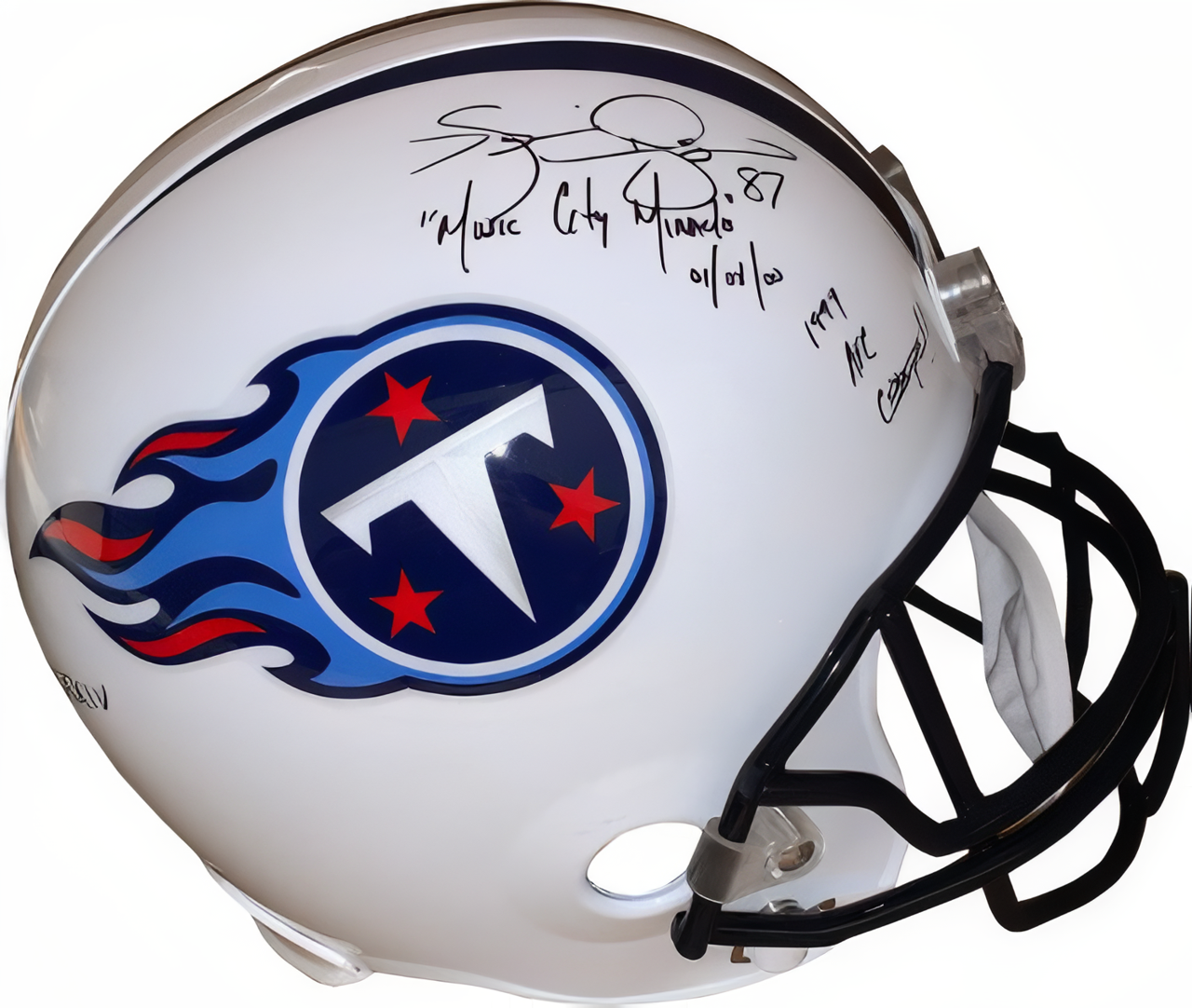Kevin Dyson Signed Tennessee Titans White Tb Fs Rep Helmet  Jsa Witnessed  Music City Miracle 1/8/00, 1999 Afc Champs & Sbxxxiv