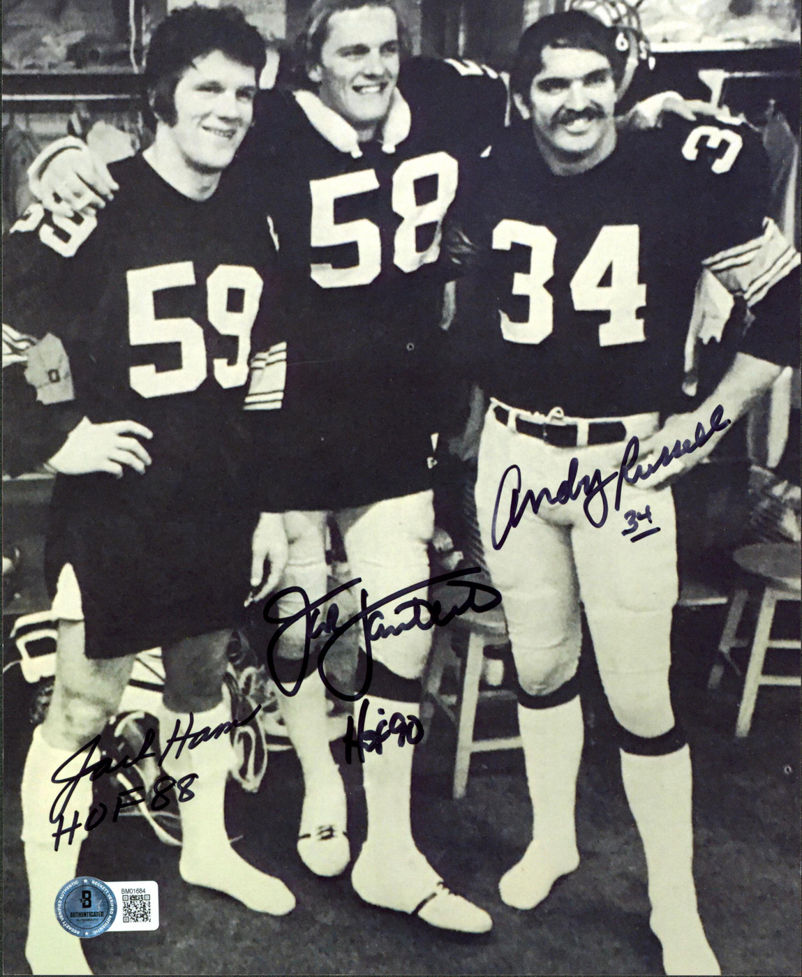 Steelers Andy Russell, Jack Lambert & Jack Ham Signed 8x10 Photo BAS #BM01684