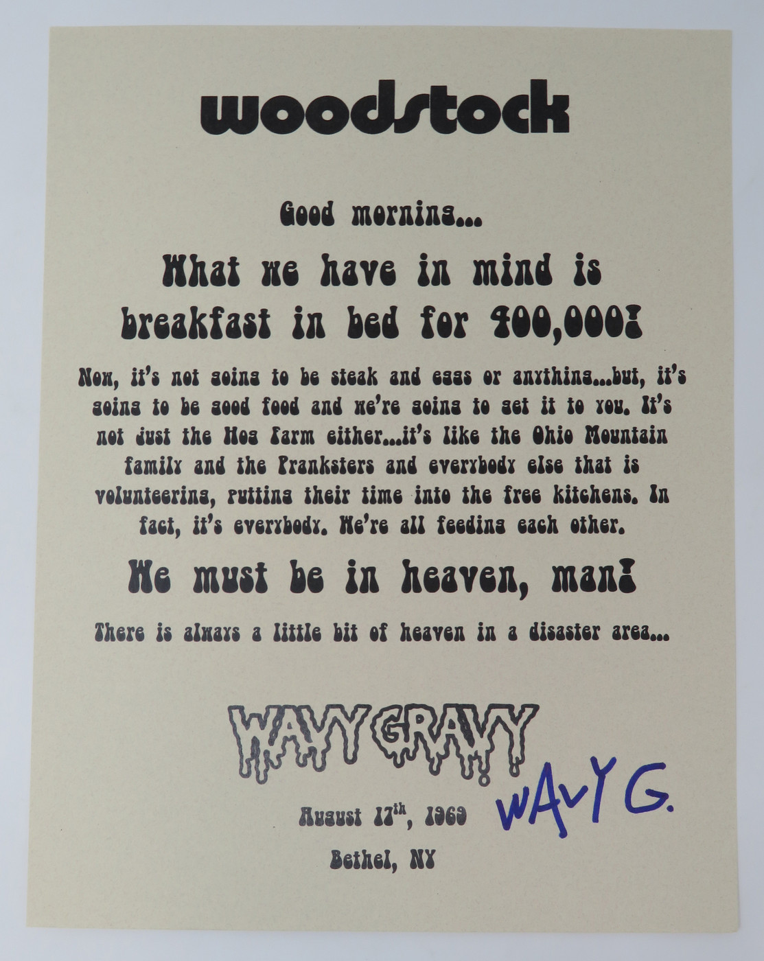 Woodstock 1969 Stage Address Speech (EE60998)