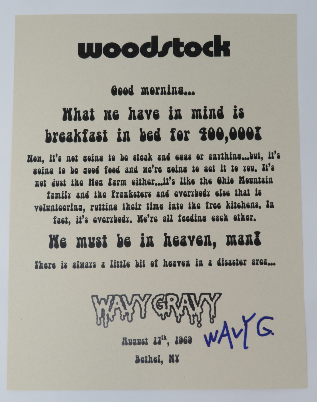 Woodstock 1969 Stage Address Speech