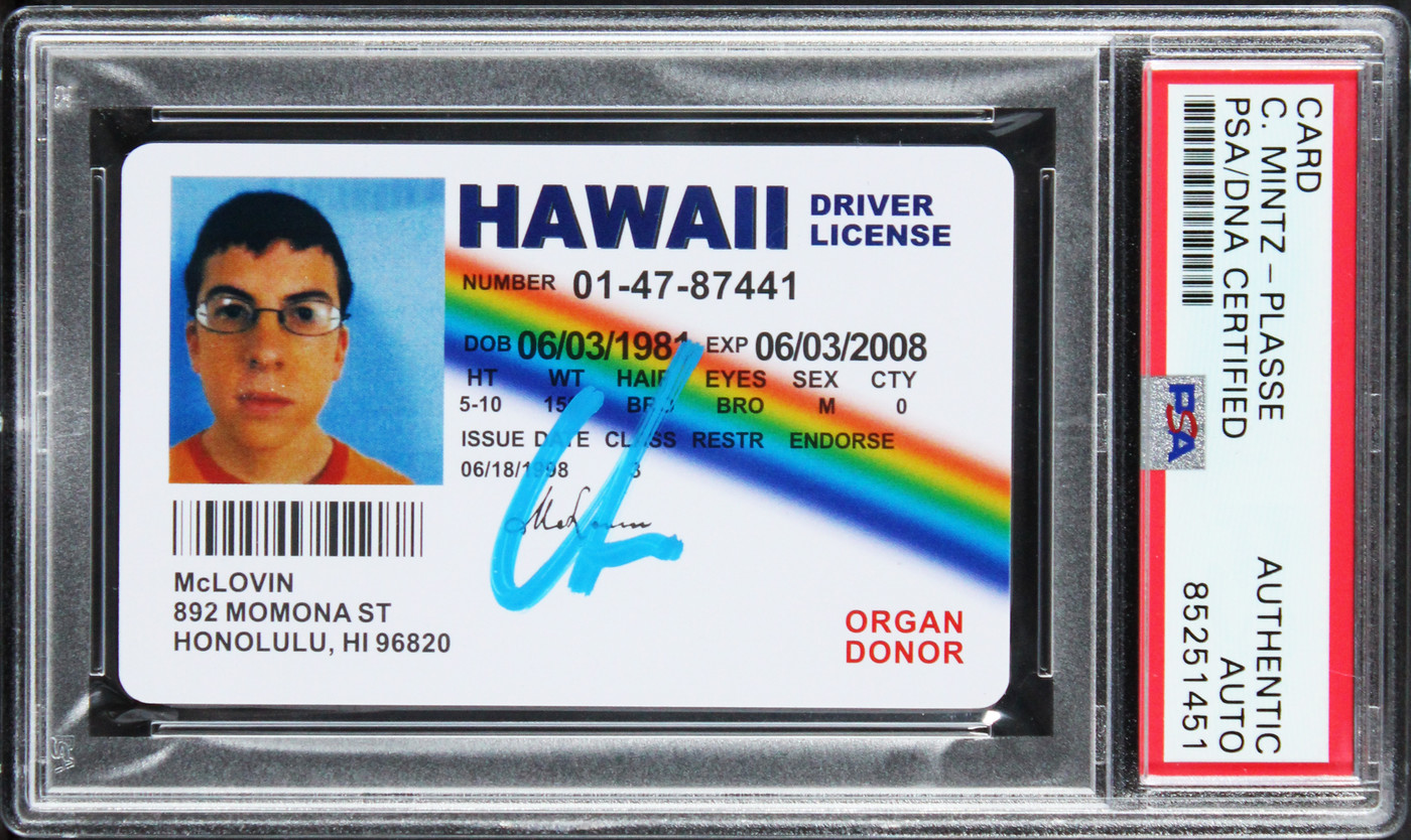Christopher Mintz-Plasse Superbad Signed McLovin Replica Driver License PSA Slab Version 1