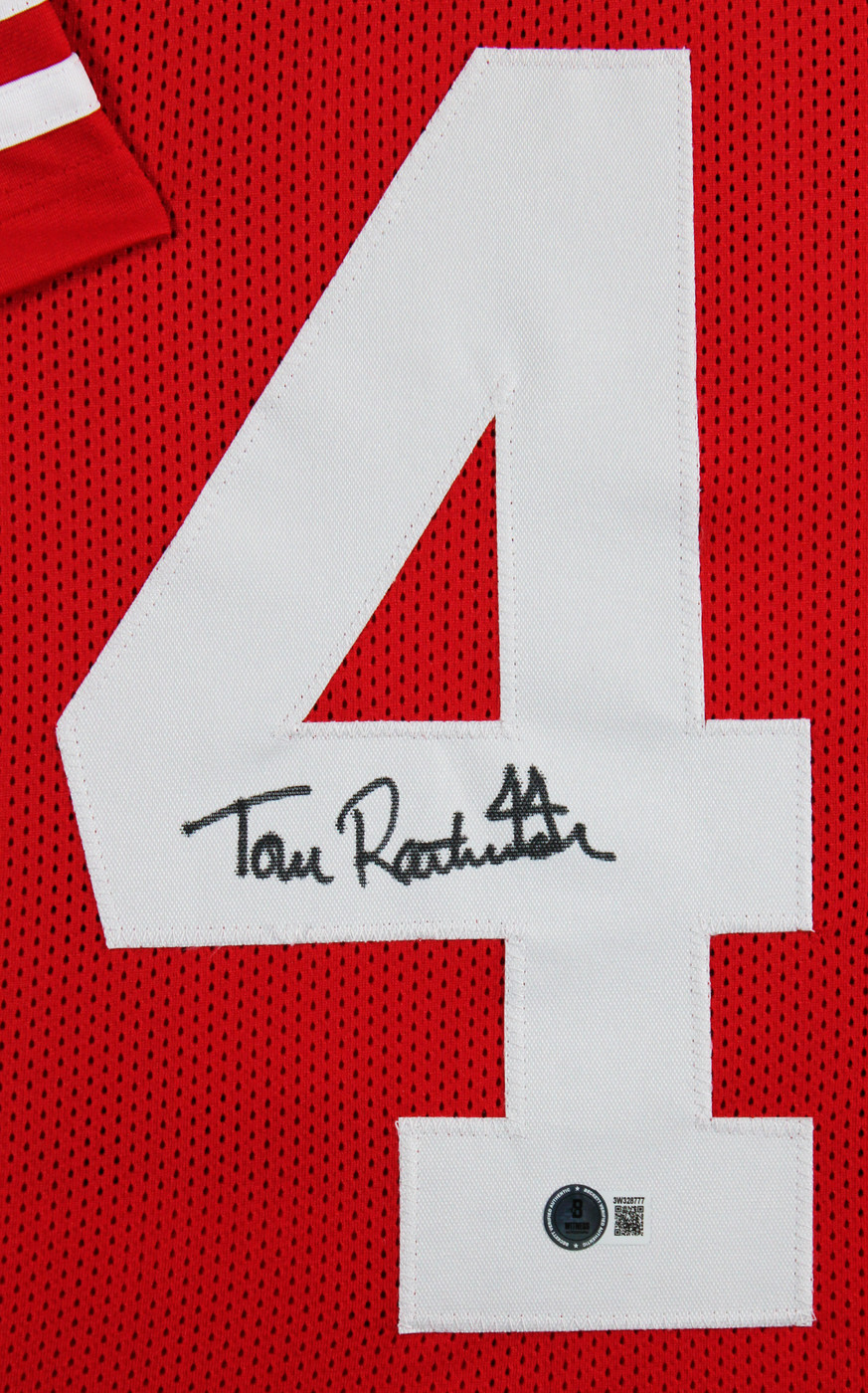 Tom Rathman Authentic Signed Red Pro Style Framed Jersey BAS Witnessed