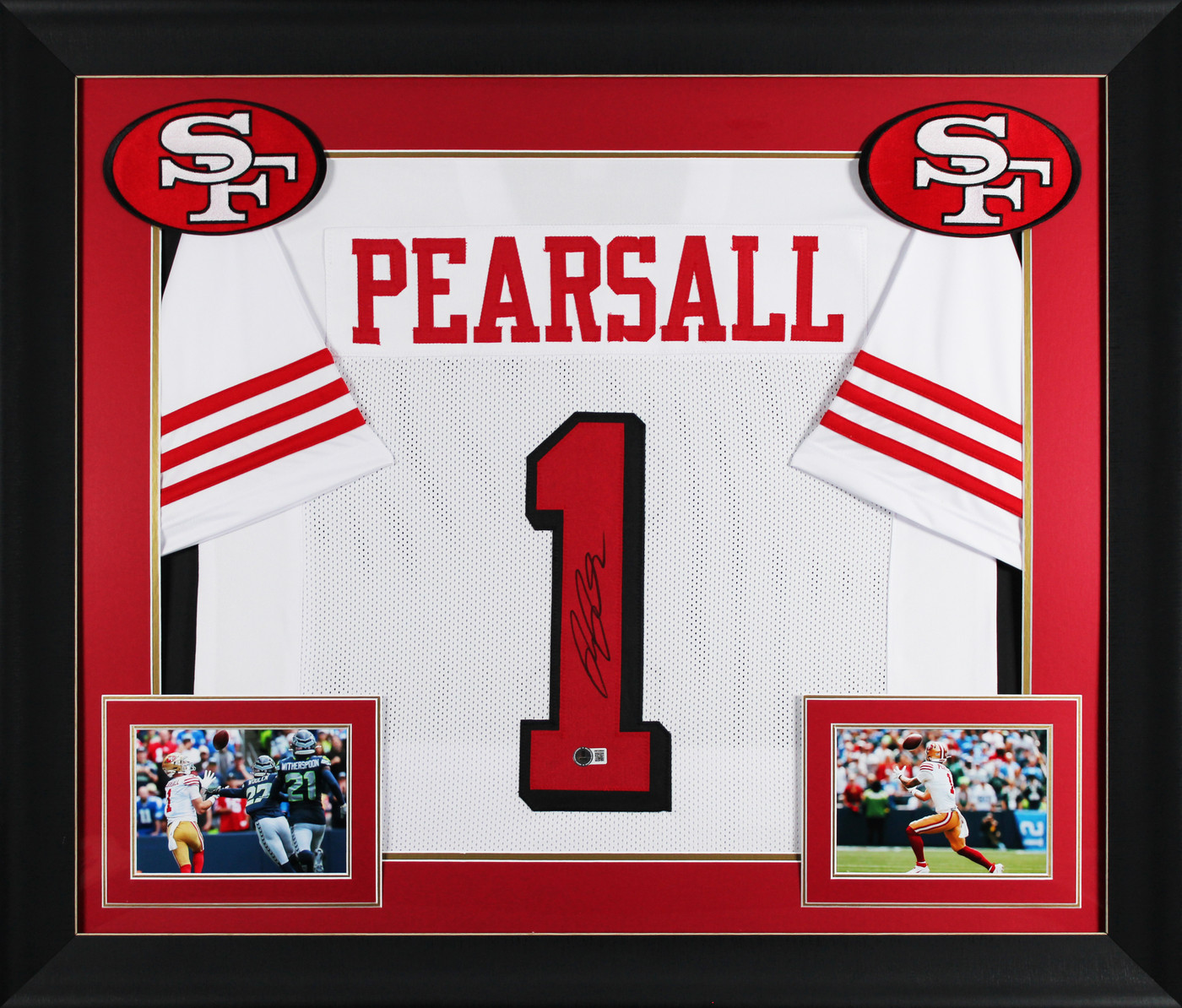 Ricky Pearsall Signed White Pro Style Framed Jersey w/ Dropshadow BAS Witnessed