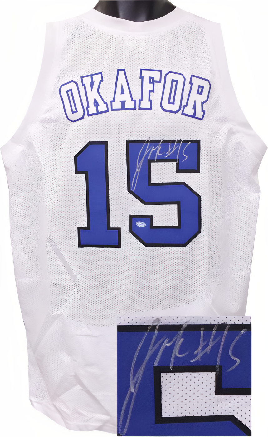 Jahlil Okafor Signed White Custom Stitched College Basketball Jersey #15 Xl (Final Four Silver Sig)  Schwartz Hologram