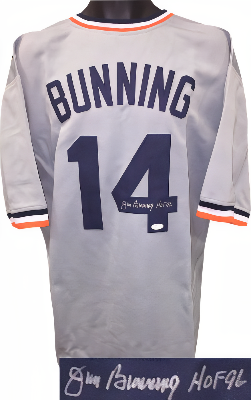 Jim Bunning Signed Gray Tb Custom Stitched Baseball Jersey Hof 96 Xl  Jsa Witnessed Hologram