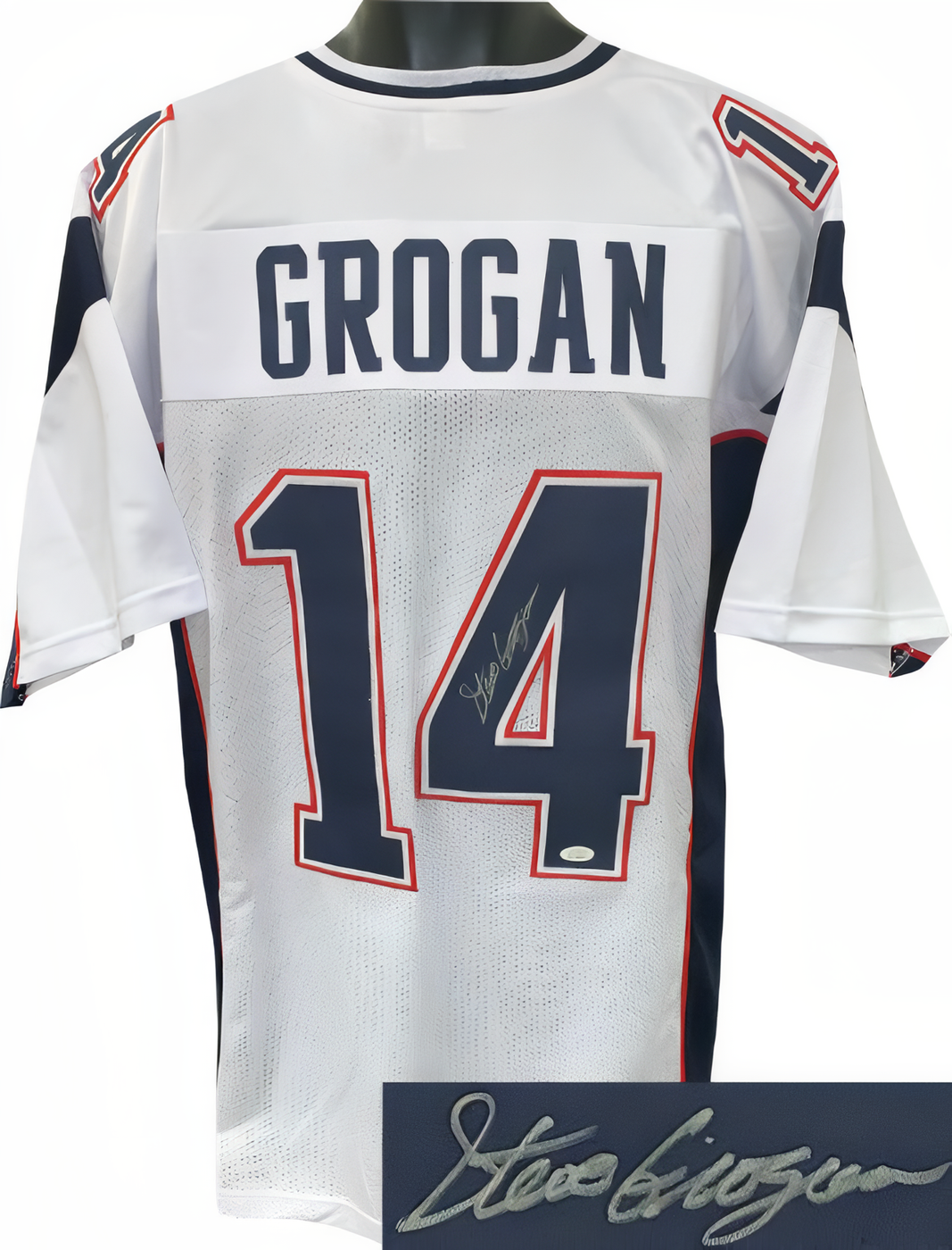 Steve Grogan Signed White Tb Custom Stitched Pro Style Football Jersey Xl  Jsa Witnessed