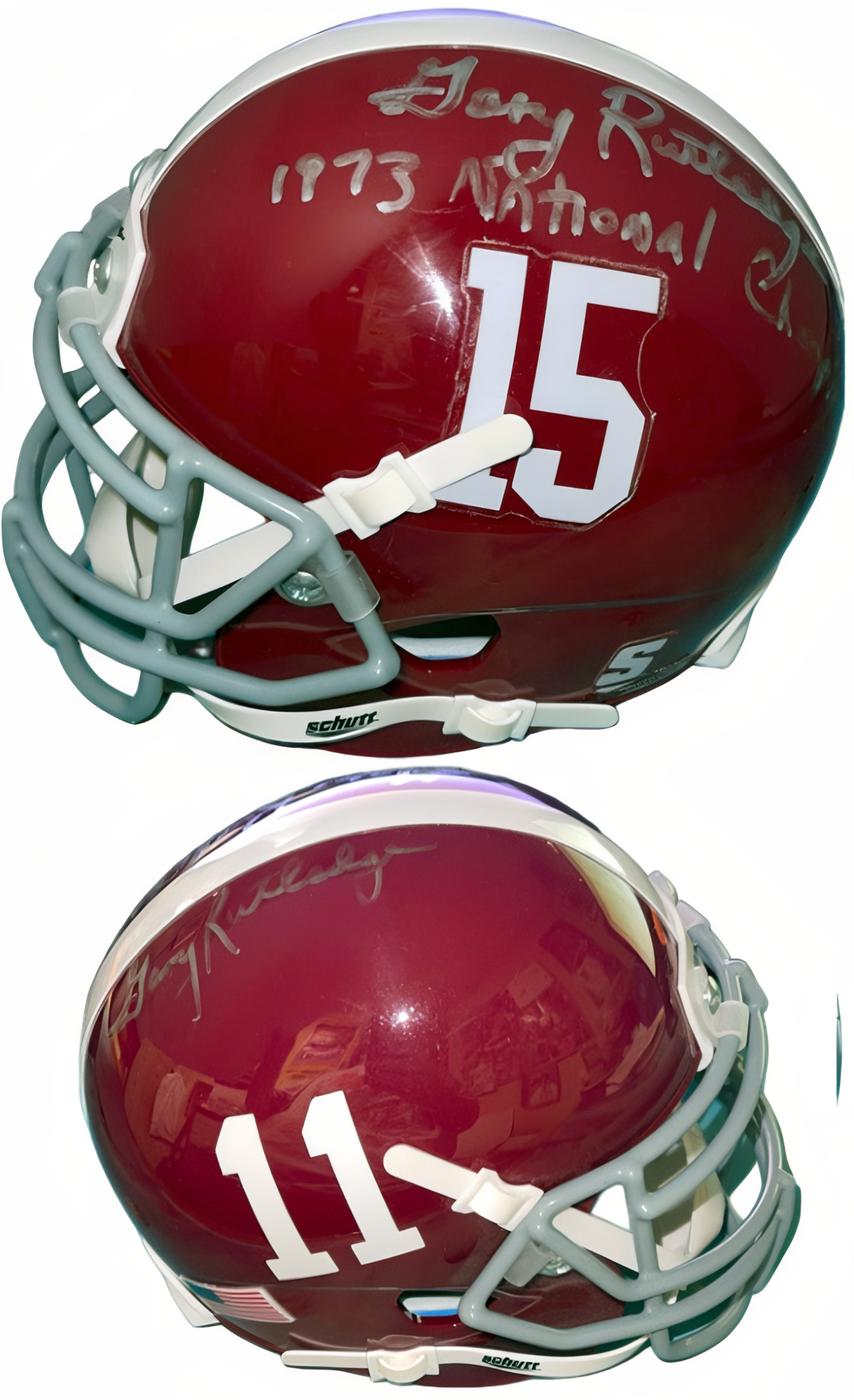 Gary Rutledge Signed Alabama Crimson Tide Riddell Ncaa #11 Mini Helmet W/ 1973 Natl Champs  Coa (Signed Both Sides)