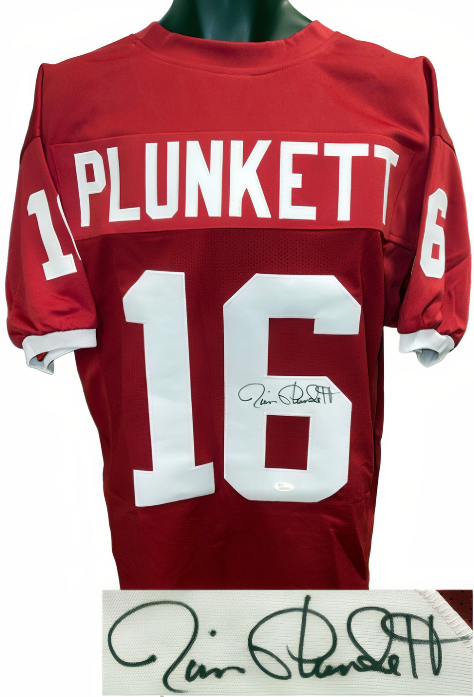 Jim Plunkett Signed Stanford Red Custom Stitched College Football Jersey Xl  Jsa Witnessed #W878767 (Heisman)