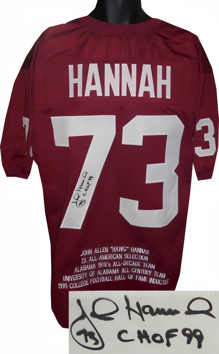 John Hannah Signed Crimson Tb Custom Stitched Football Jersey Chof 99 W/ Embroidered Stats Xl  Jsa Hologram