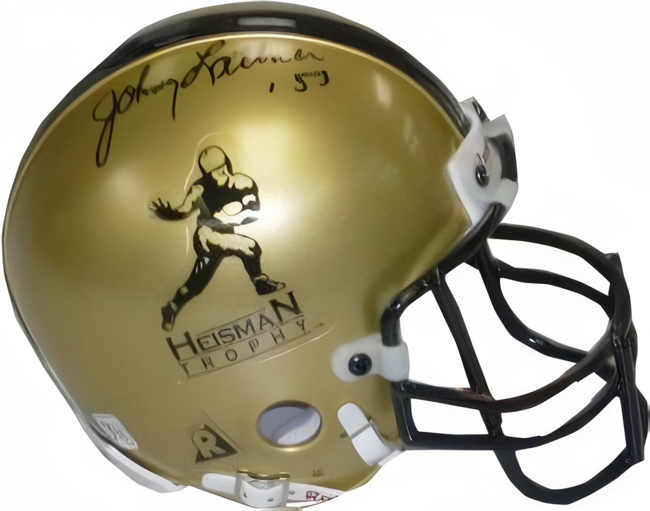 Johnny Lattner Signed Gold Heisman Authentic Mini Helmet '53 (Notre Dame Fighting Irish)