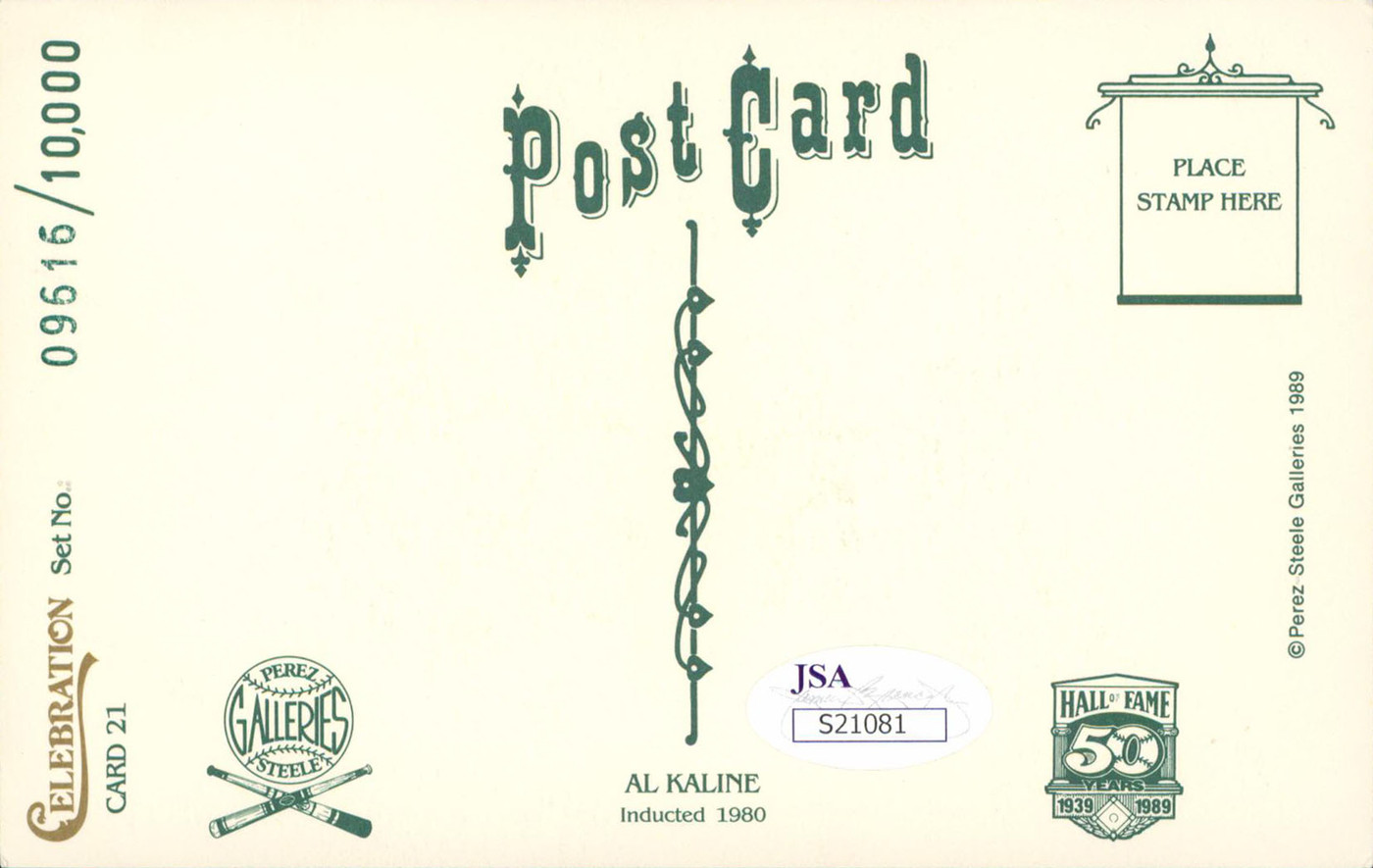 Tigers Al Kaline Authentic Signed 3.5x5.5 Perez Steele Postcard JSA #S21081