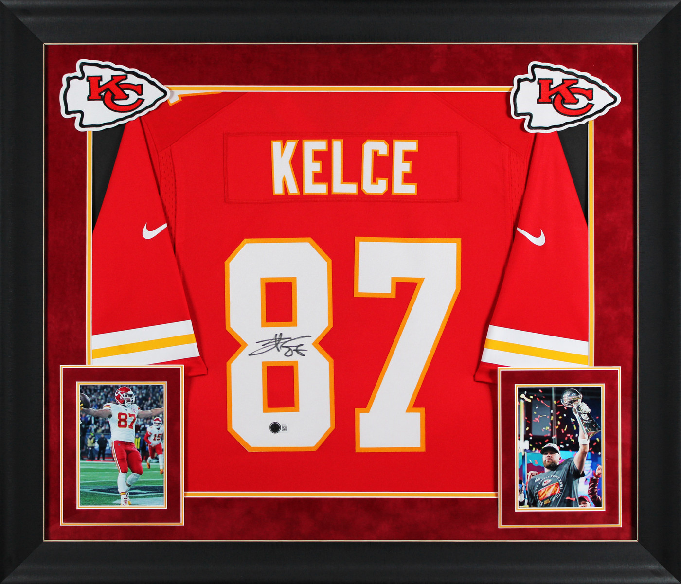 Chiefs Travis Kelce Authentic Signed Red Nike Limited Framed Jersey BAS Witness
