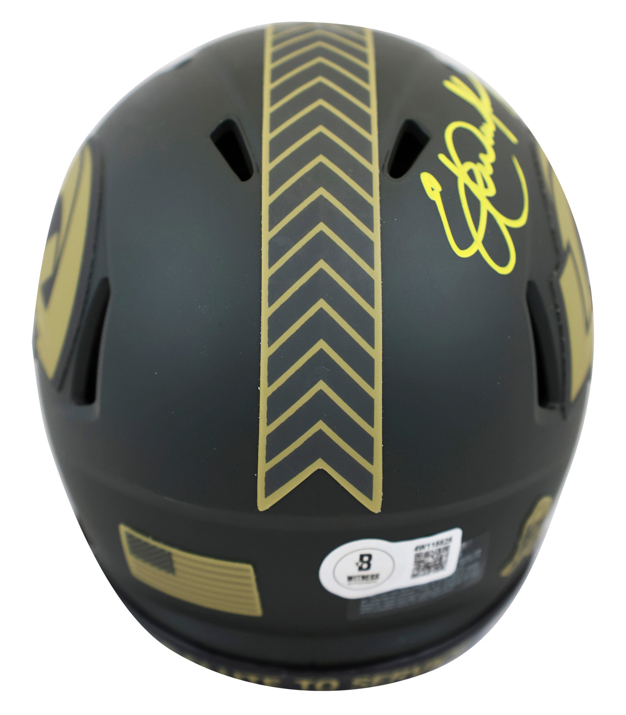 Rams Eric Dickerson "HOF 99" Signed Salute to Service IV Speed Mini Helmet BAS W