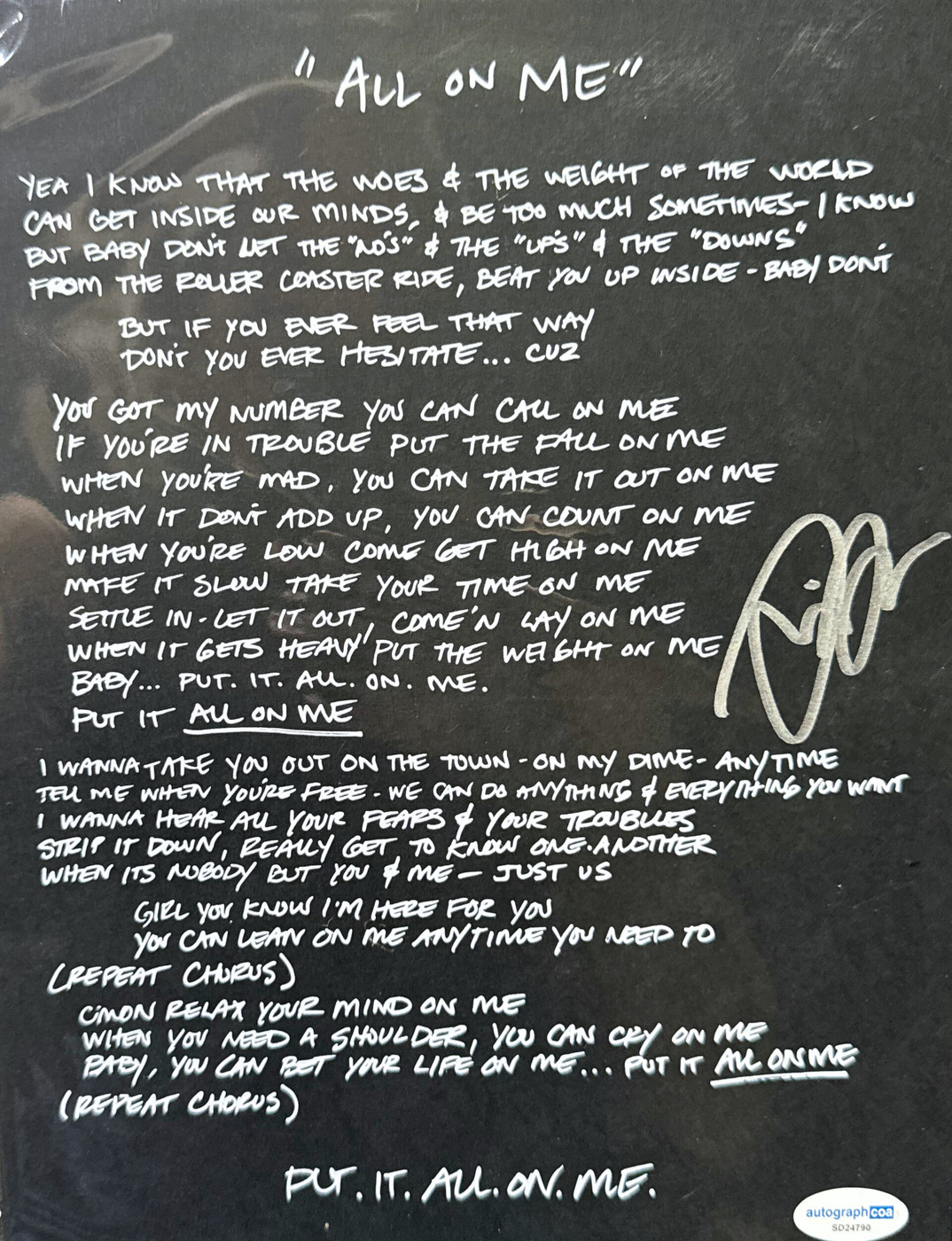 Devin Dawson "All on Me" Signed Lyrics
