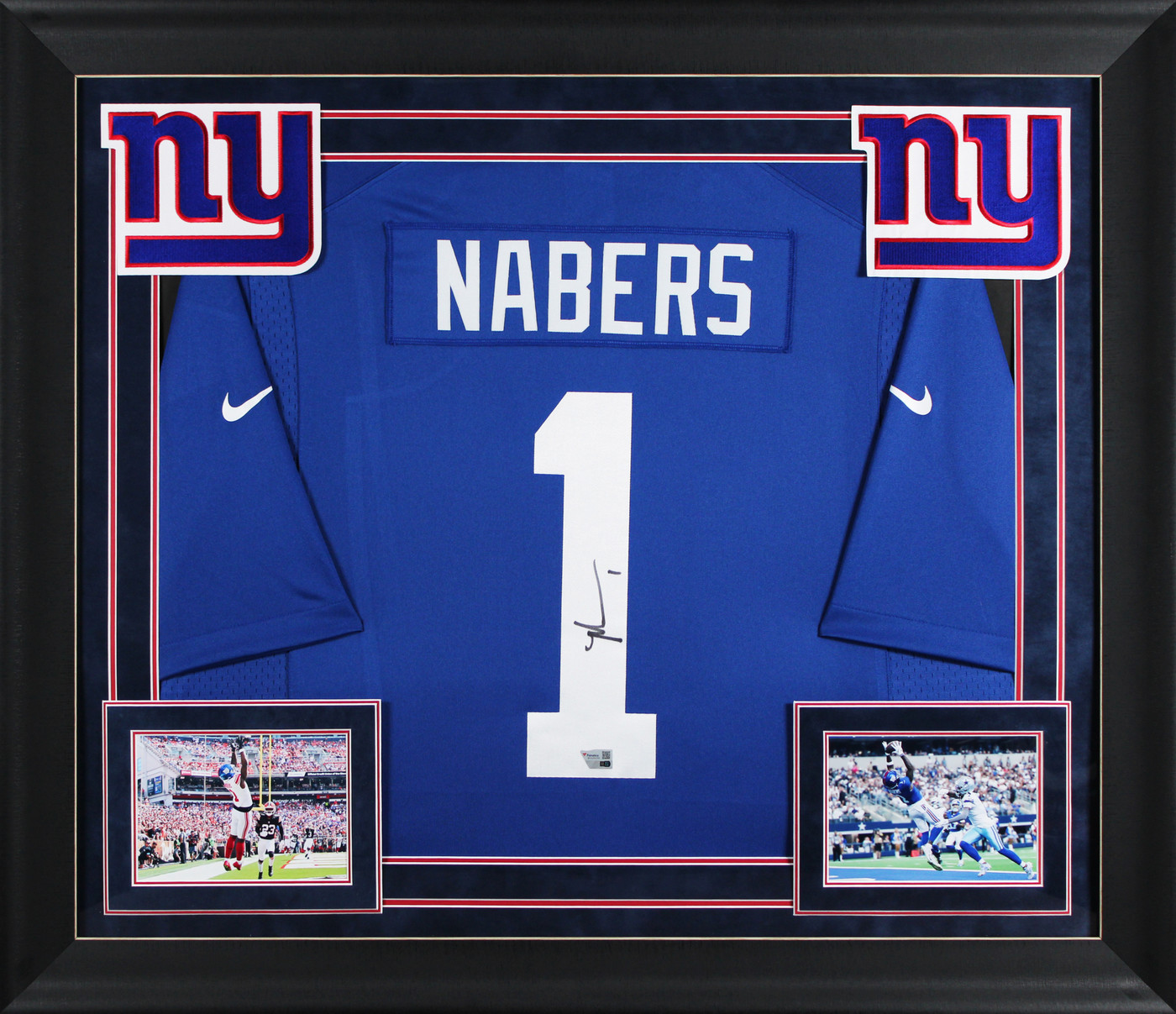 Giants Malik Nabers Authentic Signed Blue Nike Limited Framed Jersey Fanatics