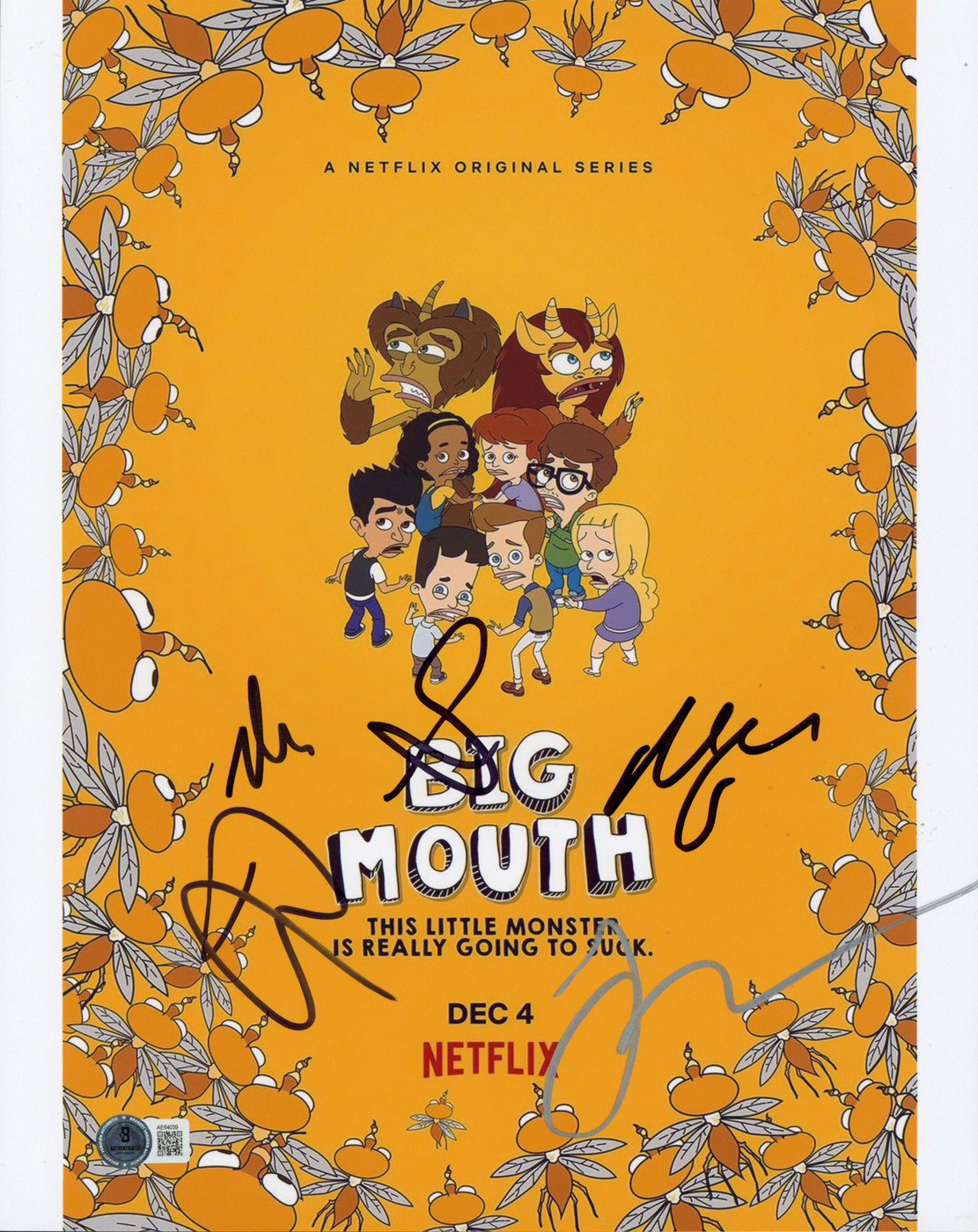 Big Mouth (5) Rogan, Scheer, Duplass, Scott & Raphael Signed 11x14 Photo BAS 1