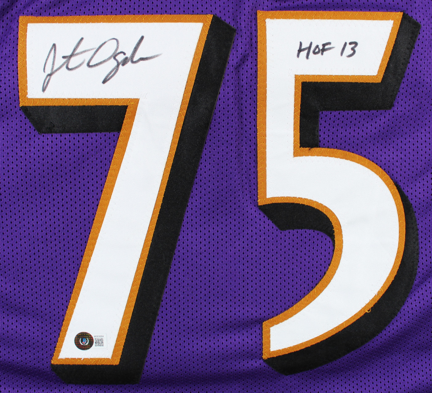 Jonathan Ogden "HOF 13" Authentic Signed Purple Pro Style Jersey BAS Witnessed