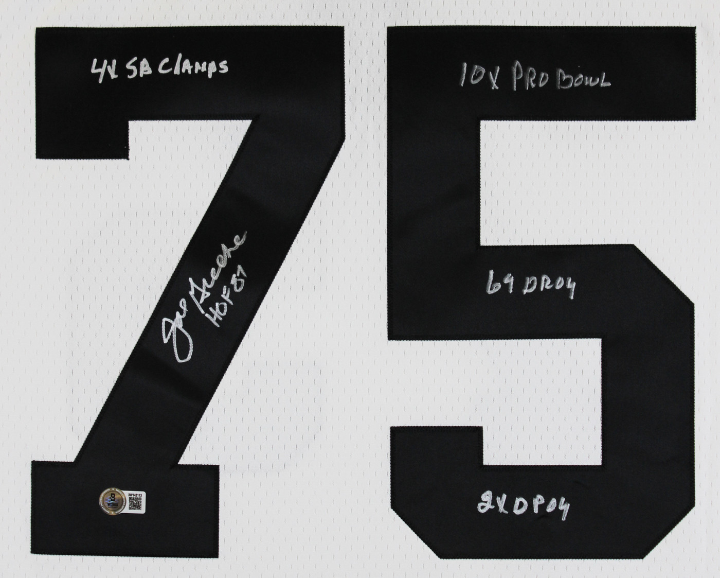 Steelers Joe Greene "Career Stat" Signed White M&N TB Jersey BAS Witnessed