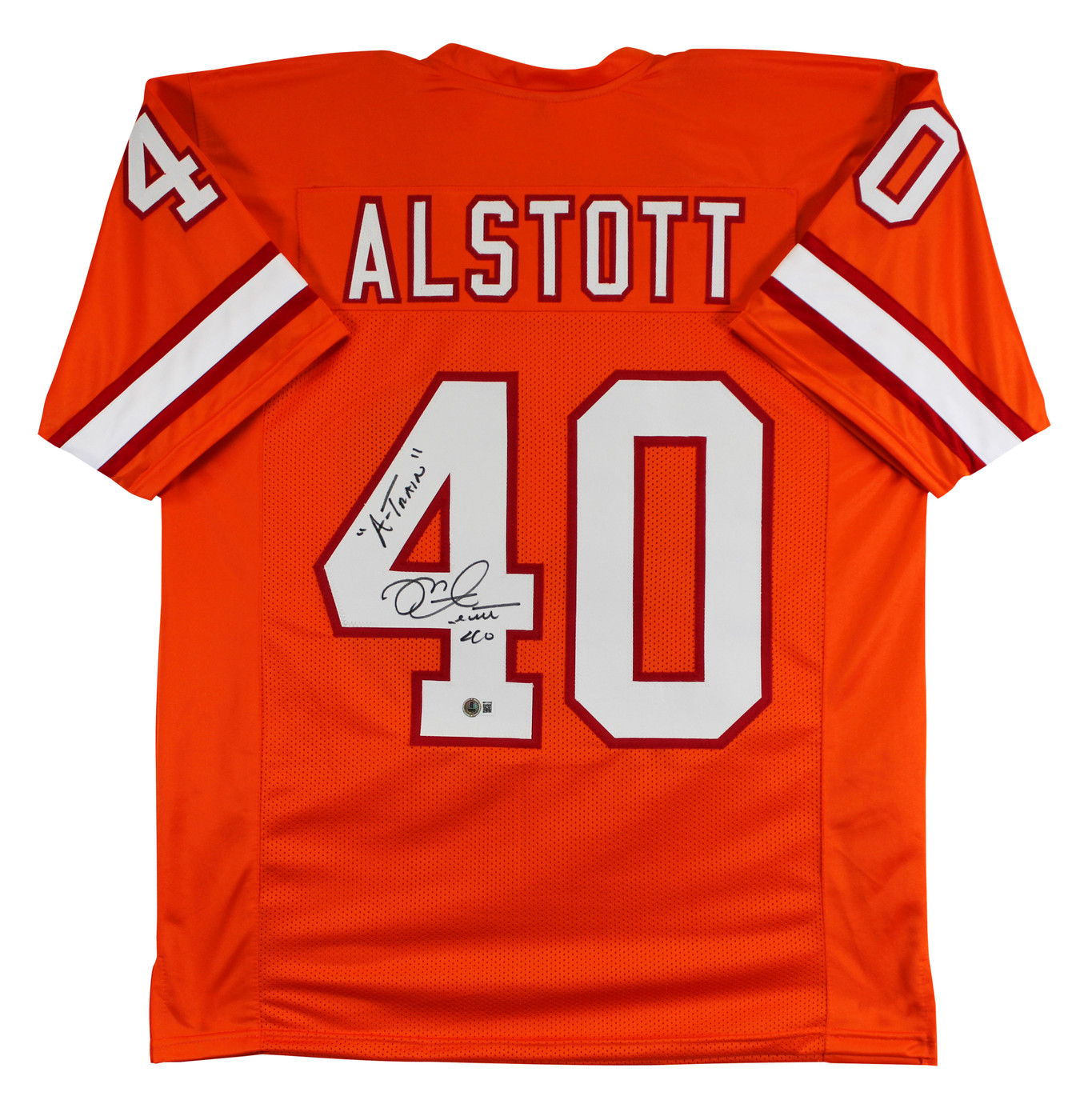 Mike Alstott "A-Train" Signed Orange Throwback Pro Style Jersey BAS Witnessed