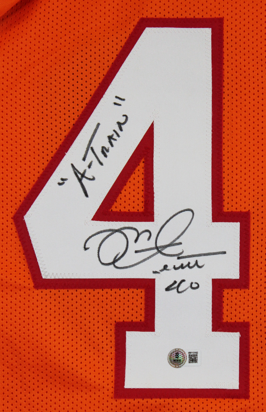 Mike Alstott "A-Train" Signed Orange Throwback Pro Style Jersey BAS Witnessed