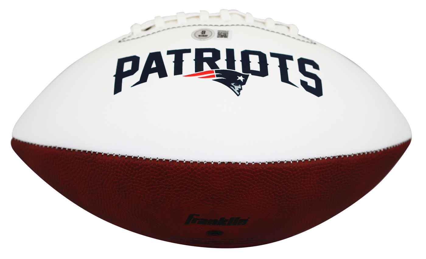 Patriots Ty Law "HOF 19" Signed Franklin White Panel Logo Football W/ Case BAS W