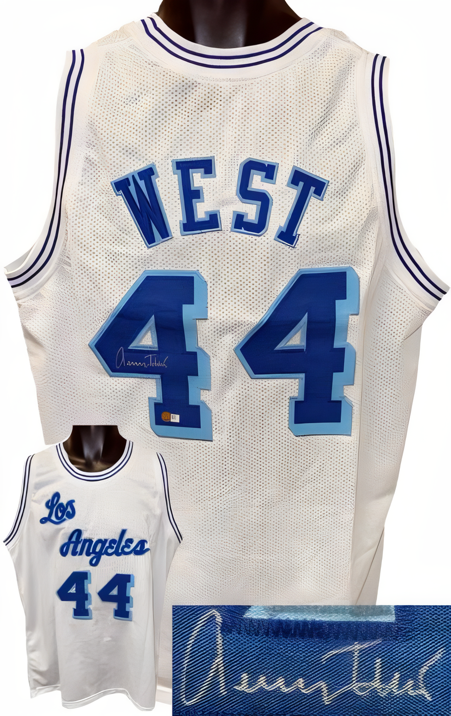 Jerry West Signed Los Angeles White Throwback Unlicensed Custom Stitched Pro Style Basketball Jersey  Sports Memorabilia.Com Holo