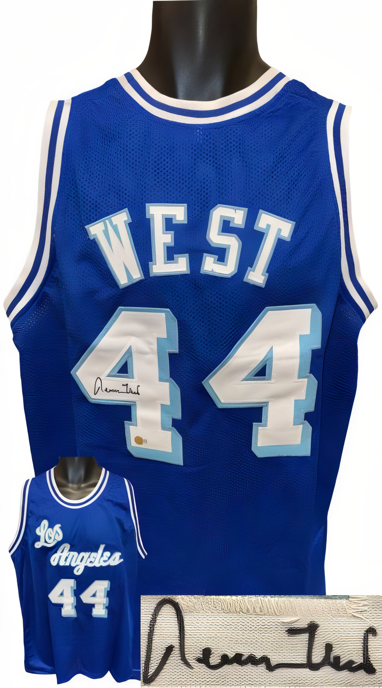 Jerry West Signed Los Angeles Blue Throwback Unlicensed Custom Stitched Pro Style Basketball Jersey  Sports Memorabilia.Com Holo