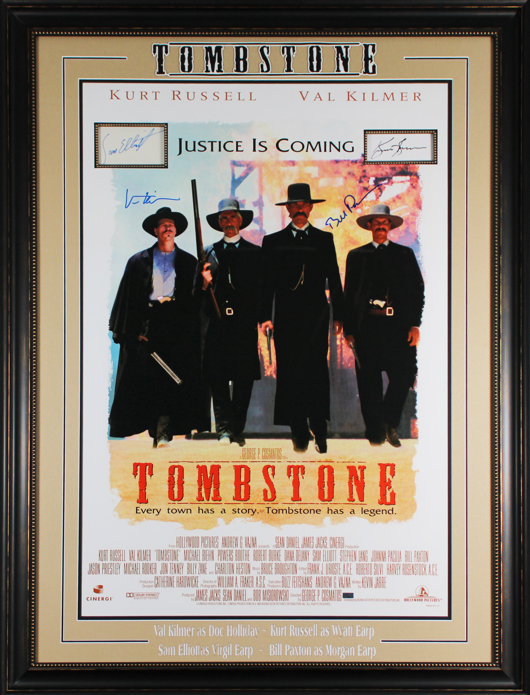 Tombstone (4) Russell, Kilmer +2 Signed 27x38 Movie Poster Framed Display BAS Version 1
