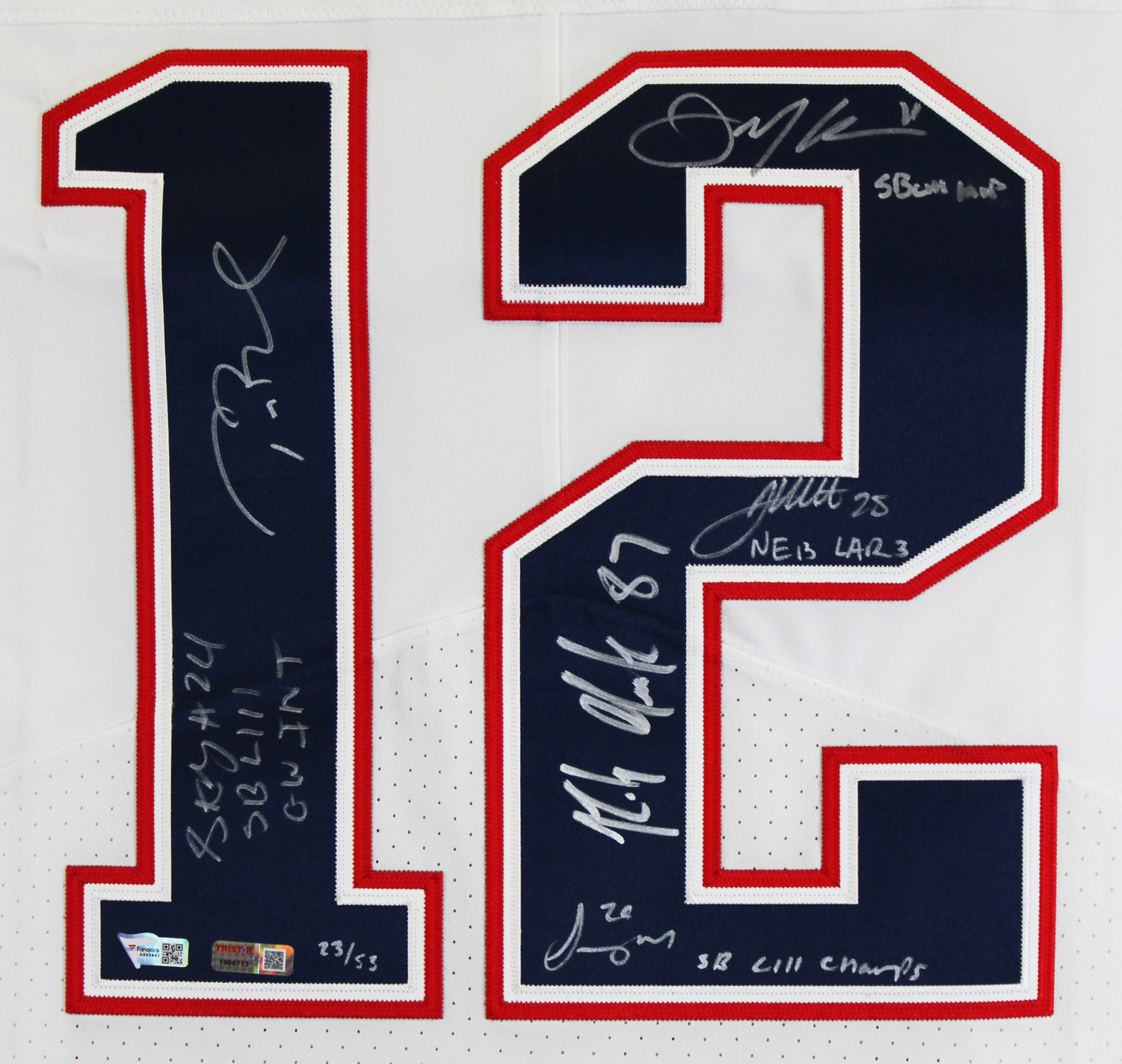 (6) Brady, Gronkowski, Gilmore, Edelman +2 Signed White Nike Elite Jersey BAS