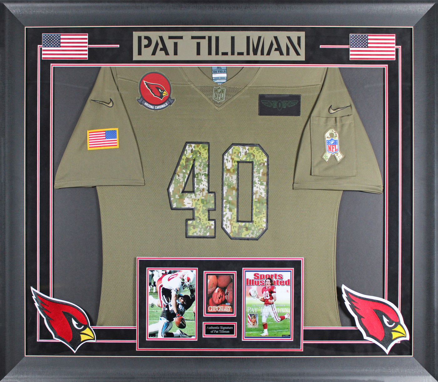 Cardinals Pat Tillman Signed 1998 Fleer Tradition #250 Framed Display JSA LOA