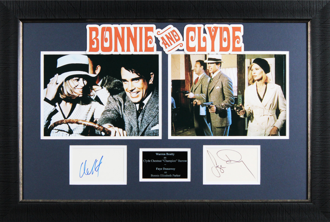 Warren Beatty & Faye Dunaway Bonnie and Clyde Signed Framed Display BAS