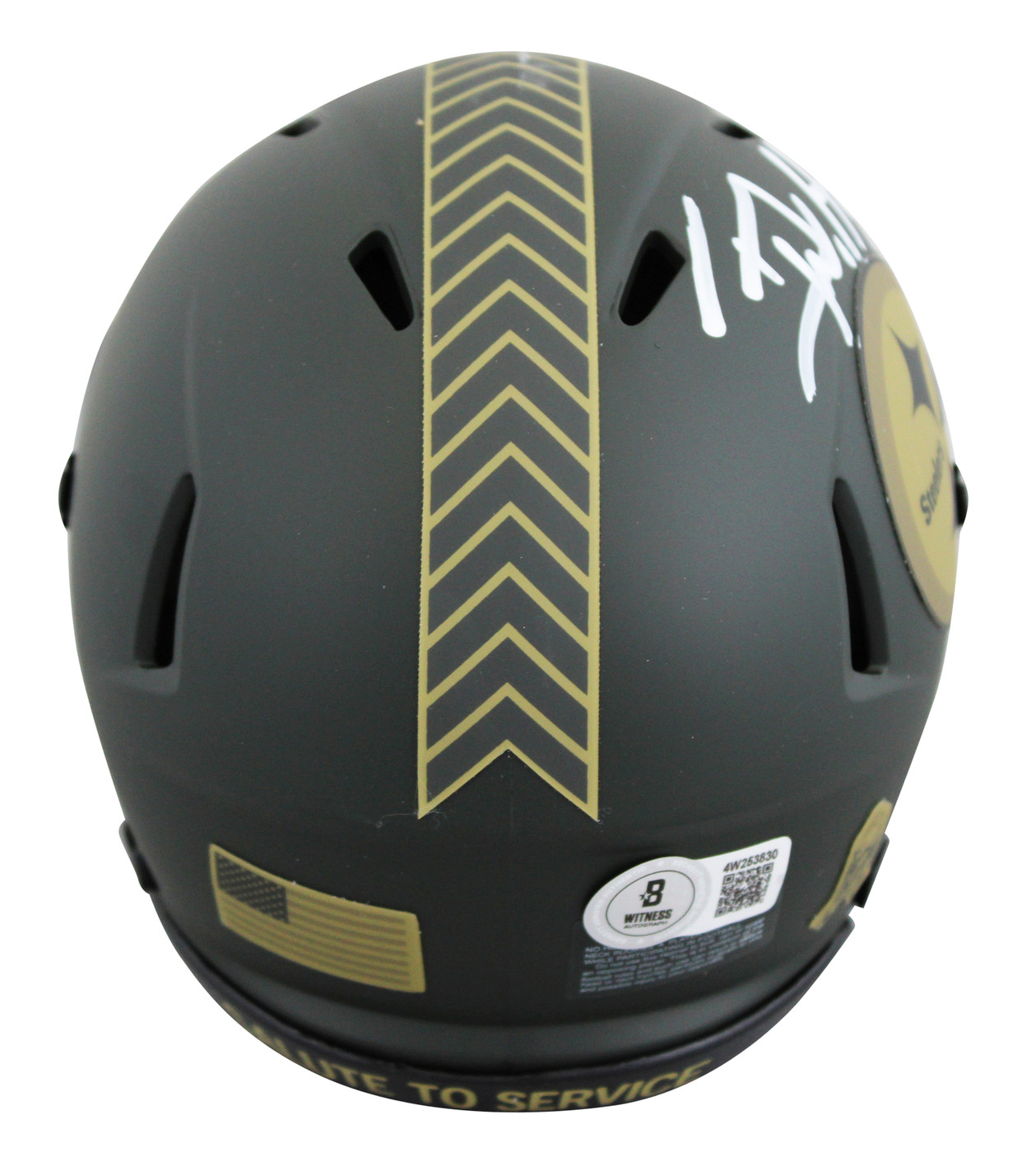 Steelers T.J. Watt Signed Salute to Service IV Speed Mini Helmet W/ Case BAS Wit