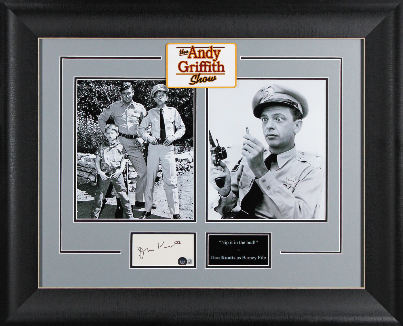 Don Knotts The Andy Griffith Show Signed 3x5 Index Card Framed Display BAS