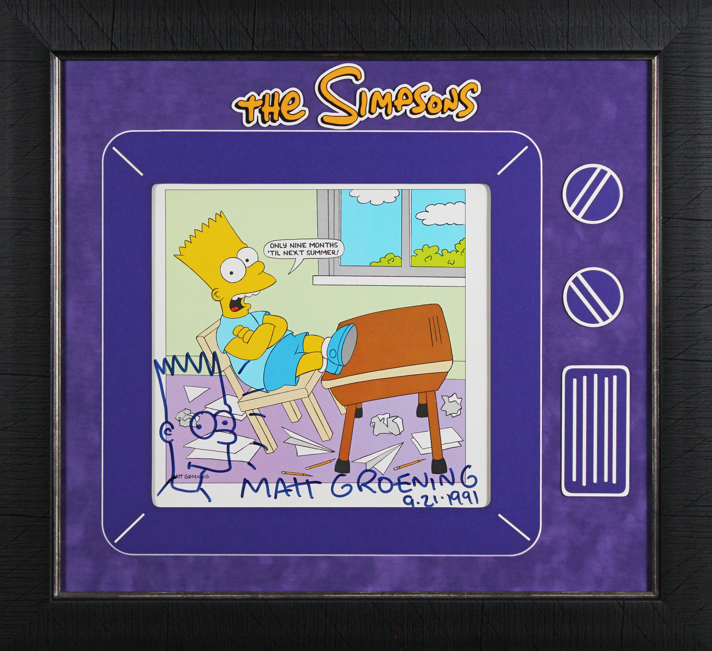 Matt Groening "9-21-1991" Signed & Framed Bart Simpson Sketch BAS #AE25912