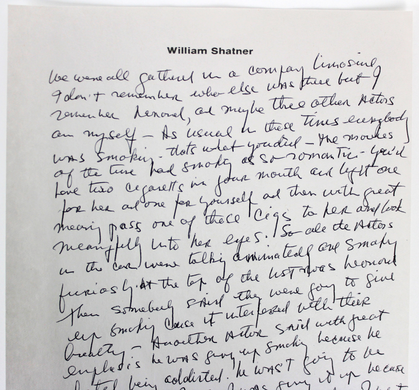 William Shatner Signed 7.25x10.5 1 Page Essay on Personal Letterhead BAS #A71925