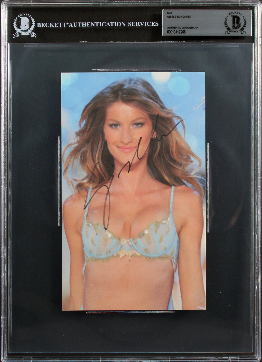 Gisele Bundchen Authentic Signed 4.5x8.5 Cut Signature Autographed BAS Slabbed