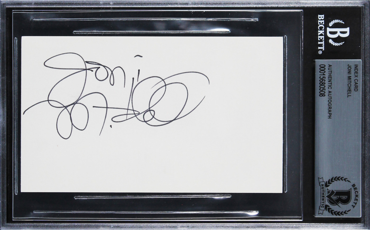 Joni Mitchell Authentic Signed 3x5 Index Card Autographed BAS Slabbed 3