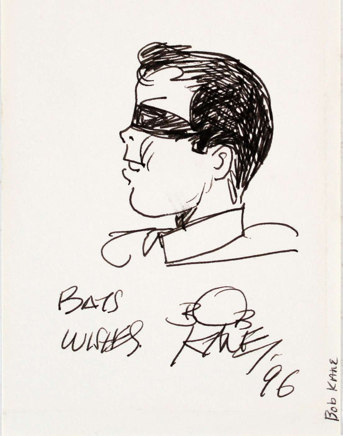 Bob Kane Bats Wishes '96 Authentic Signed 3x4 Robin Sketch BAS #AC33530