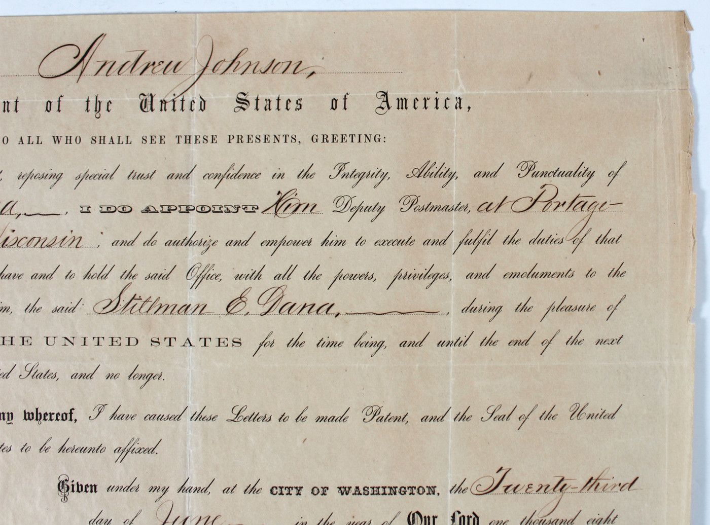 Andrew Johnson Signed 9.65x13.85 1865 Appointment Document PSA/DNA #AC08040