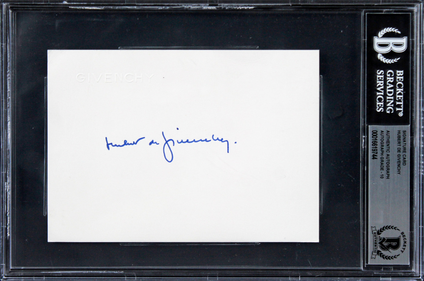 Hubert De Givenchy Authentic Signed 4.15x5.75 Signature Card Auto 10 BAS Slabbed