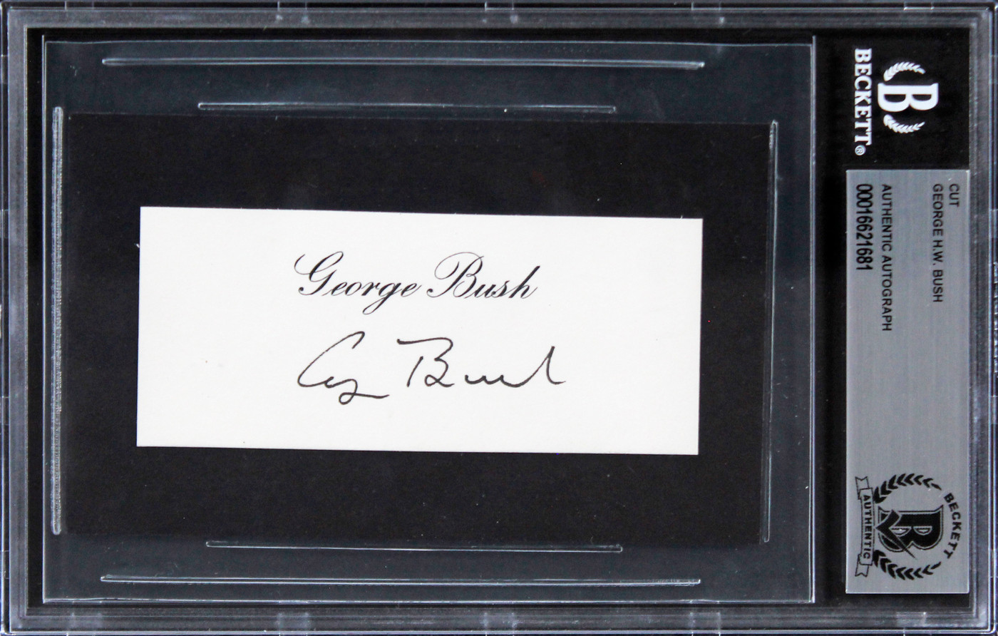 George H.W. Bush Authentic Signed 1.75x4 Cut Signature Autographed BAS Slabbed